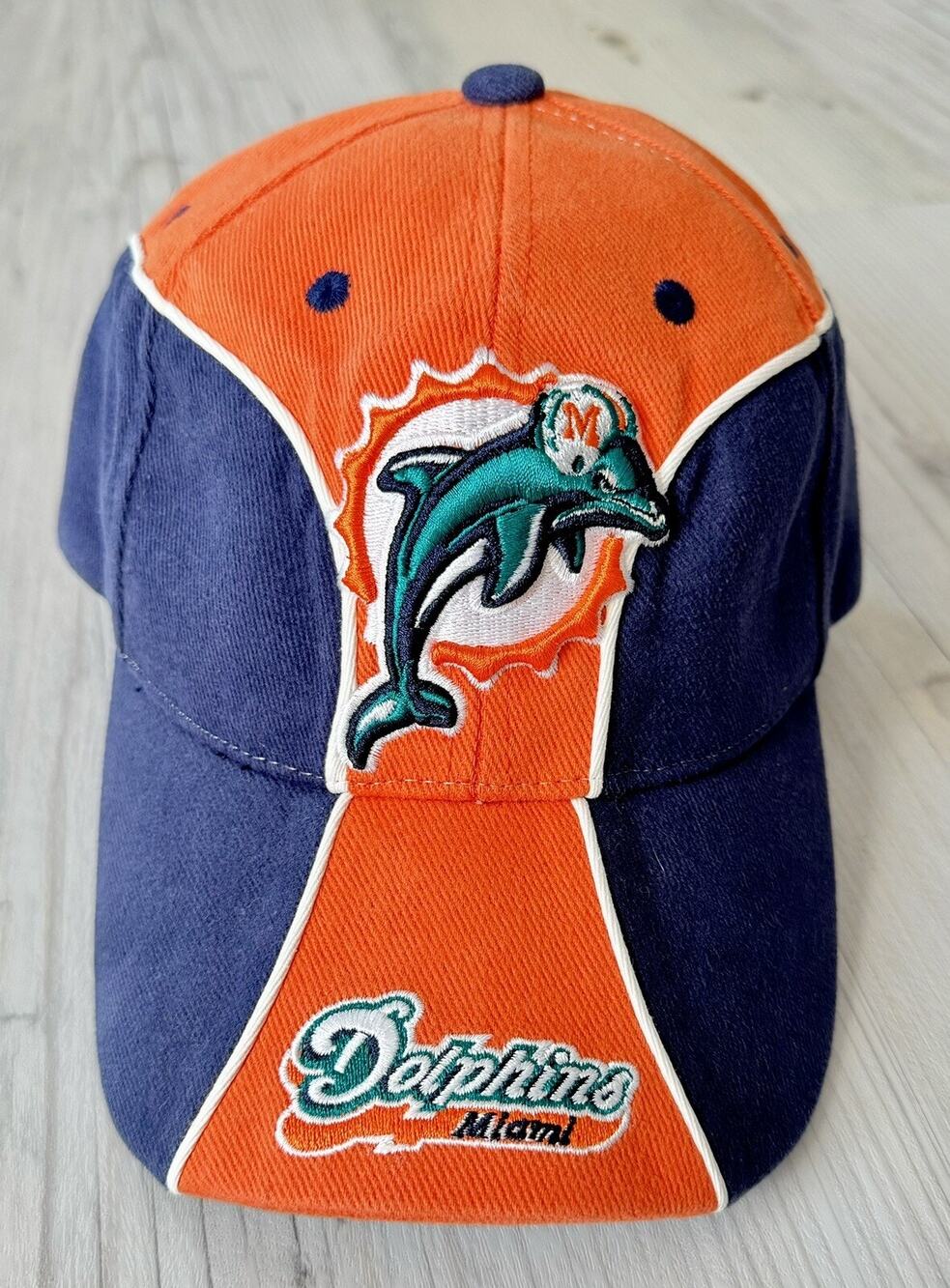 Vintage NFL Officially Licensed Miami Dolphins Orange/Dark Blue SnapBack Hat EUC
